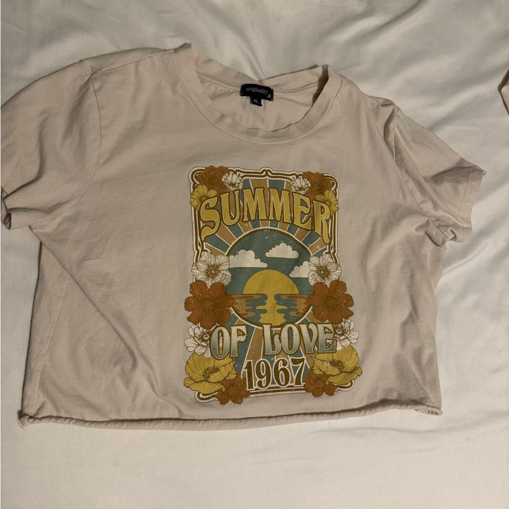 Urban Outfitters Cream Graphic Crop Top